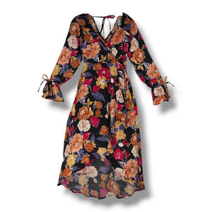 NWT B.O.G. Band of the Free Floral Hi-Lo Faux Wrap Maxi Dress Sz. XS Black Berry
